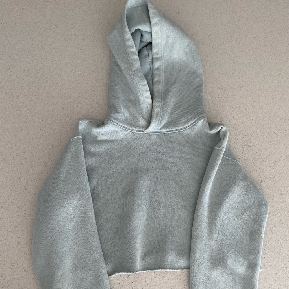 Aritzia/TNA Soft Boyfriend Cropped Hoodie in Light Baby Blue matching shorts XS